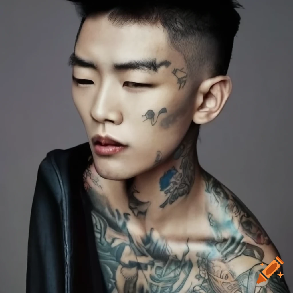 close-up of an Asian man with tattoos
