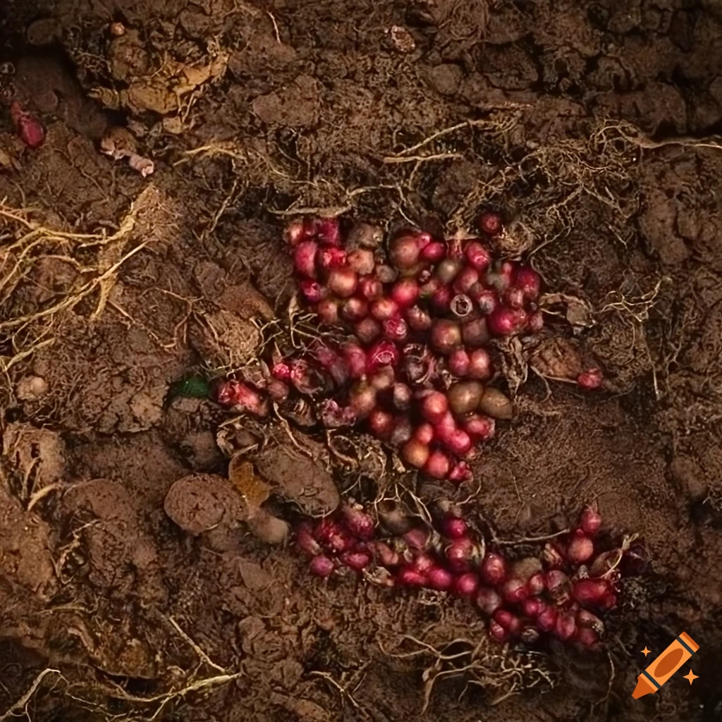 Schematic representation of coffee plant with roots and fruits on Craiyon