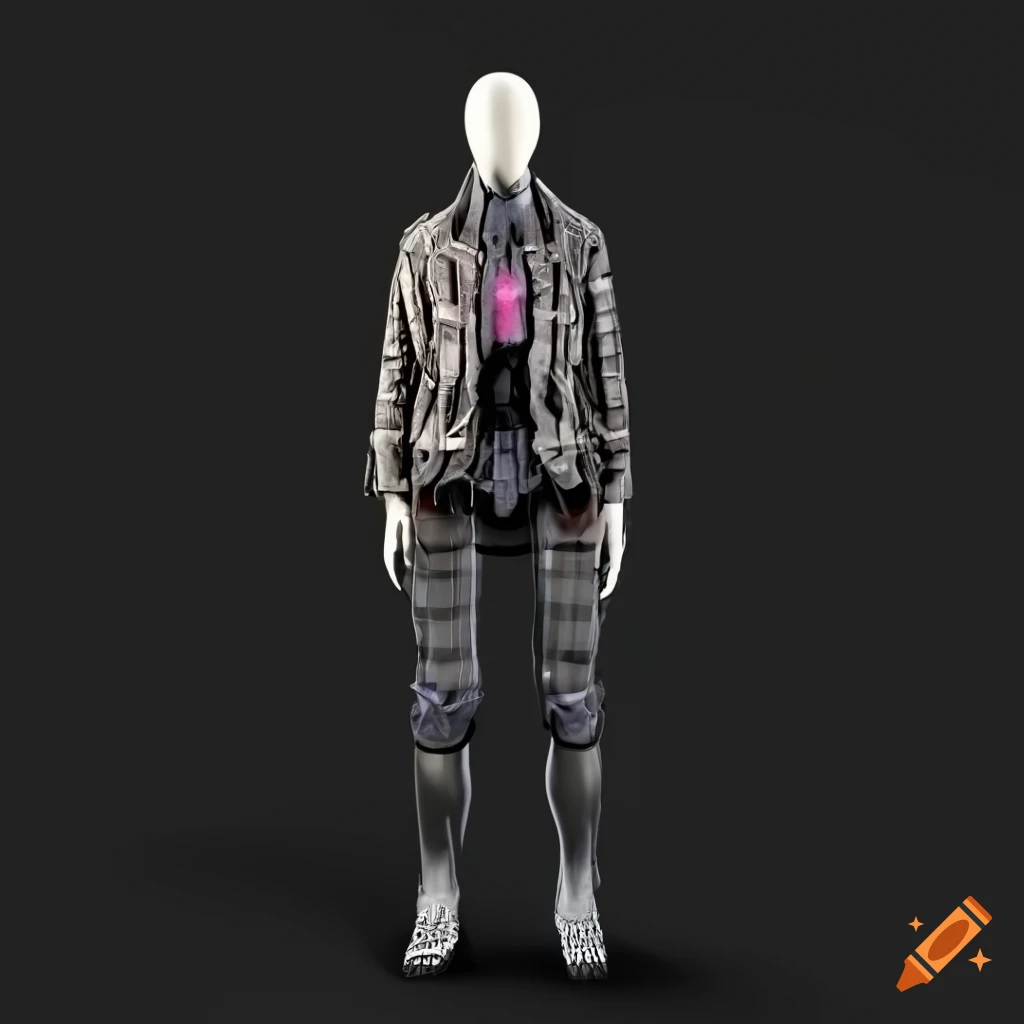 cyberpunk male mannequin in futuristic clothing