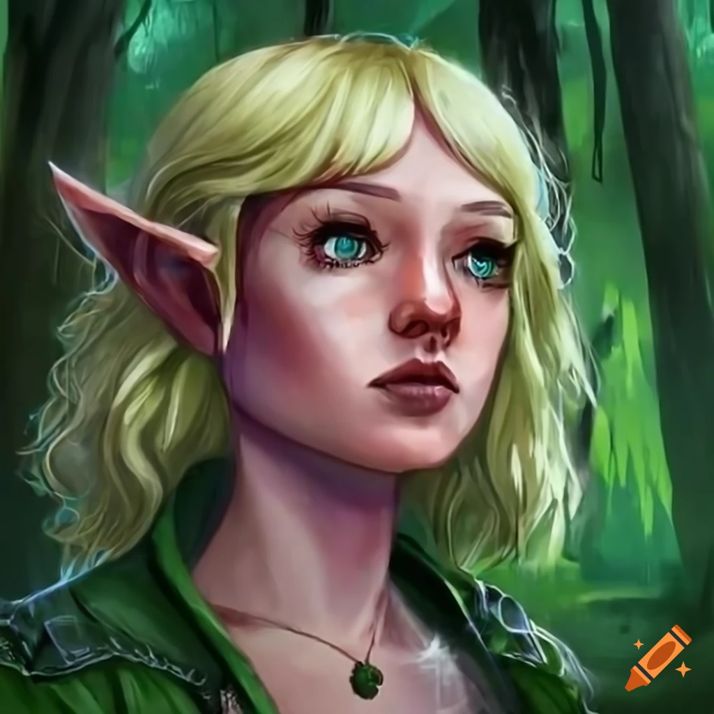 Blonde elf with ramona flowers hair in a forest on Craiyon