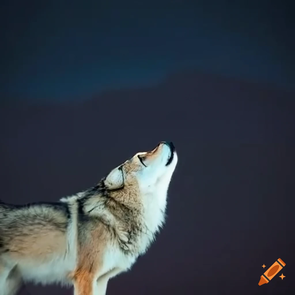 wolf howling at the moon on a cliff