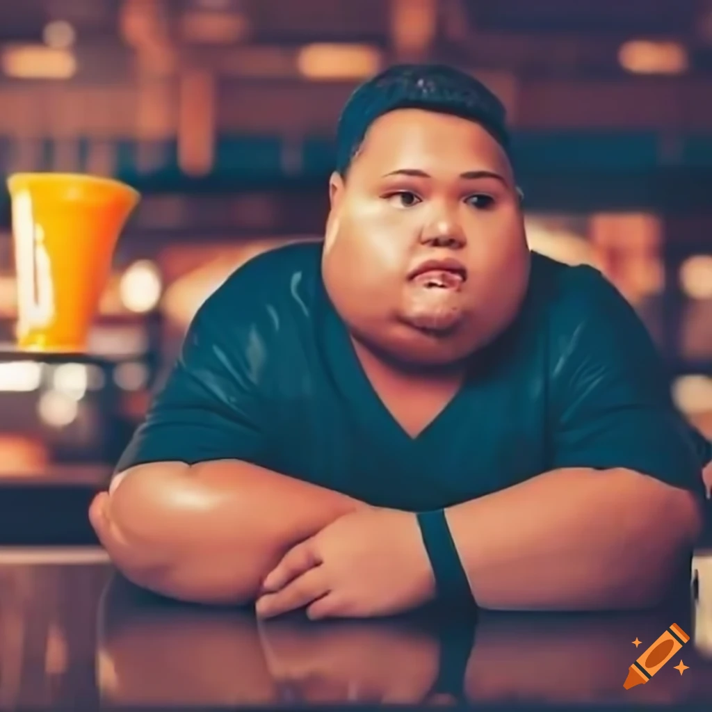 man-resting-on-a-fast-food-counter-on-craiyon
