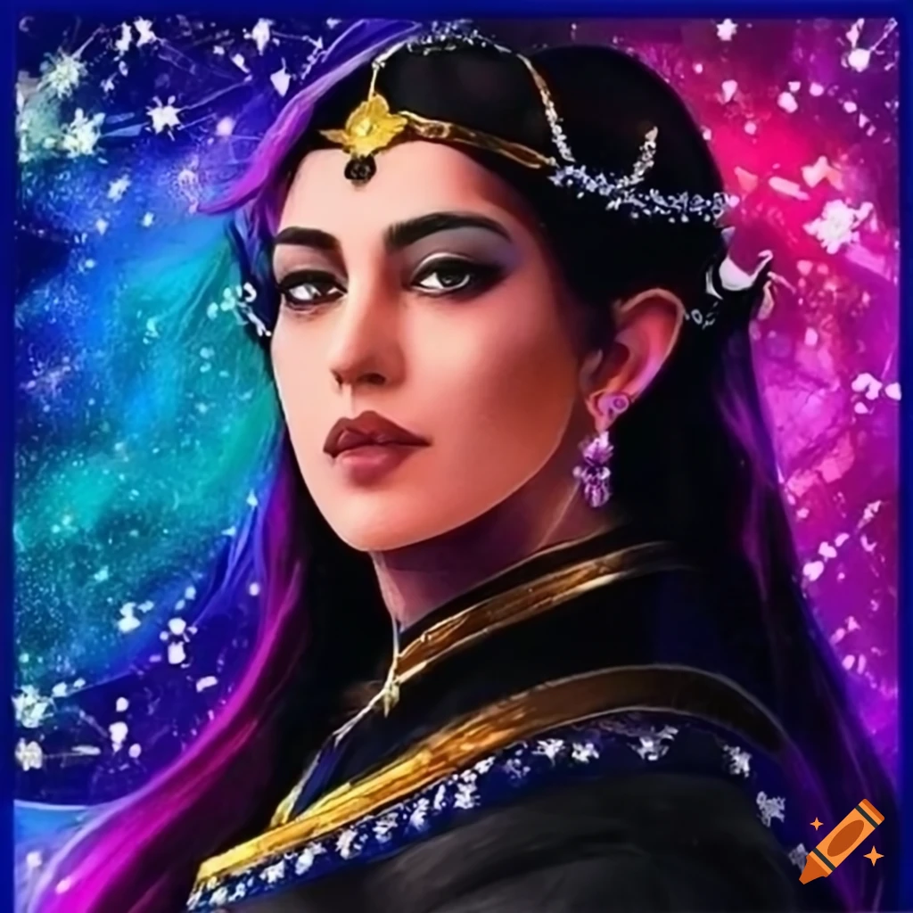 depiction of Lun'evarenei Tindómë Cáramíra, the Elvish deity of Winter Solstice