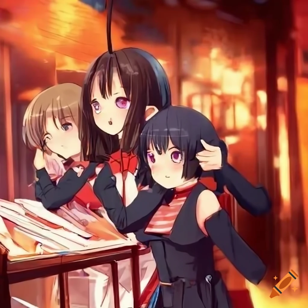 anime girls enjoying a rainy day at a bookstore