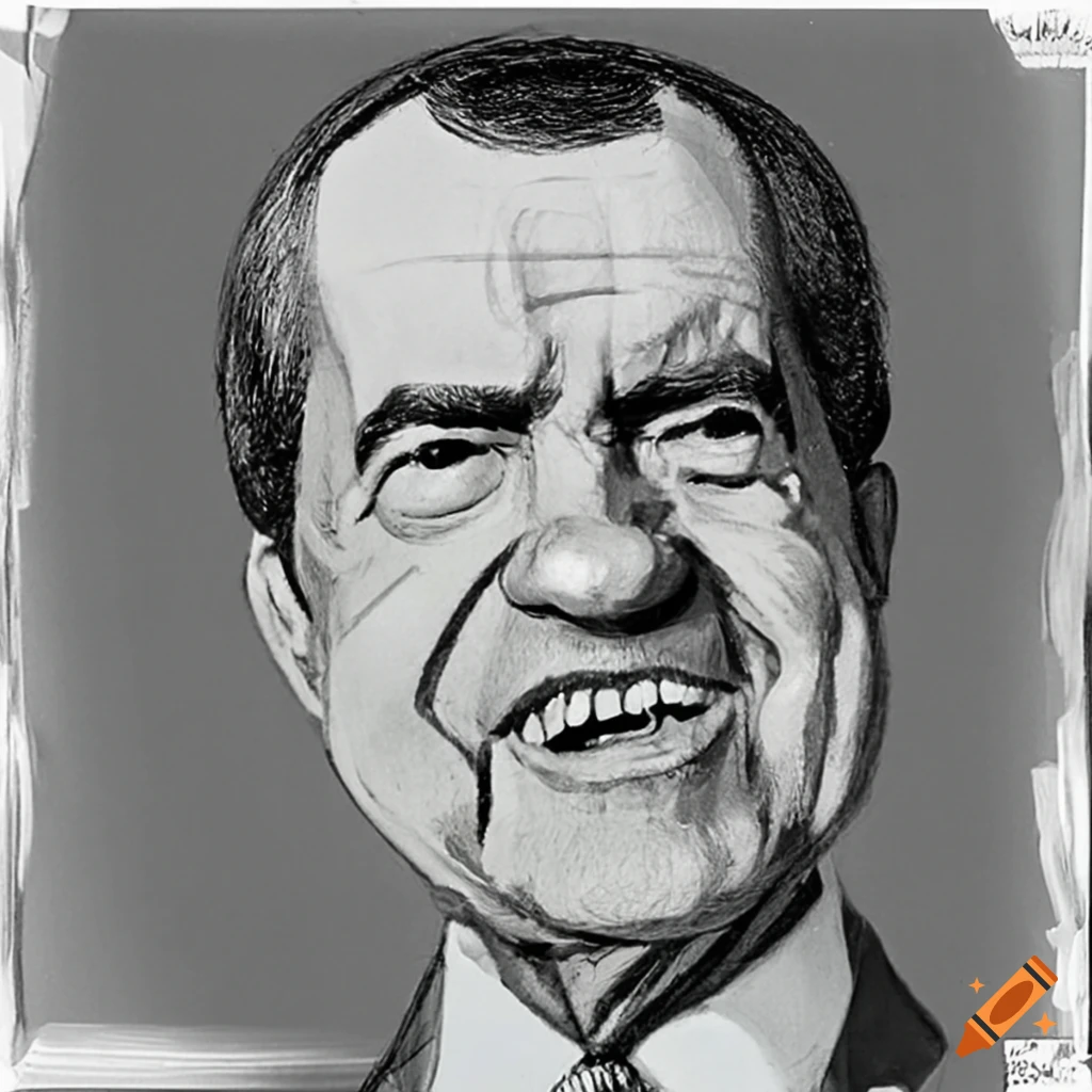 Satirical depiction of richard nixon with exaggerated eyes