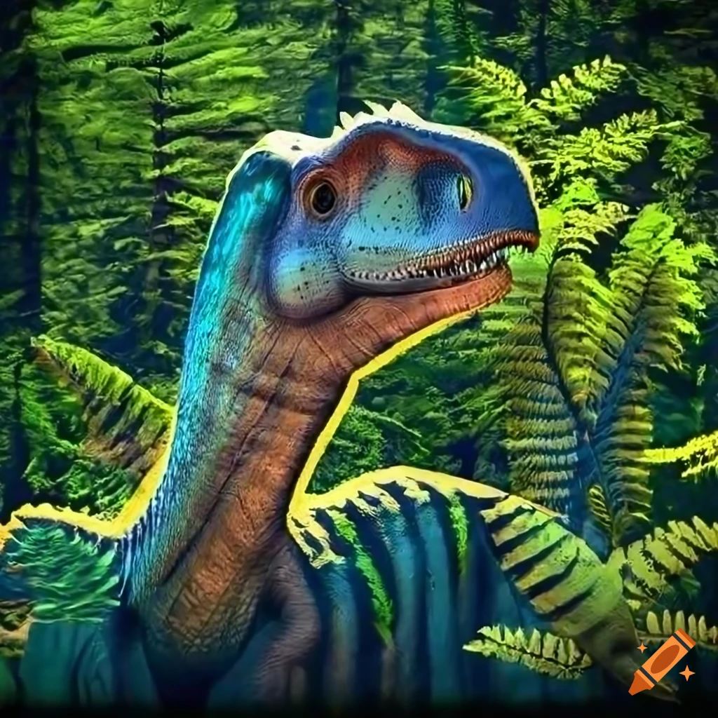 detailed image of a duckbilled hadrosaur dinosaur with collared lizard color pattern