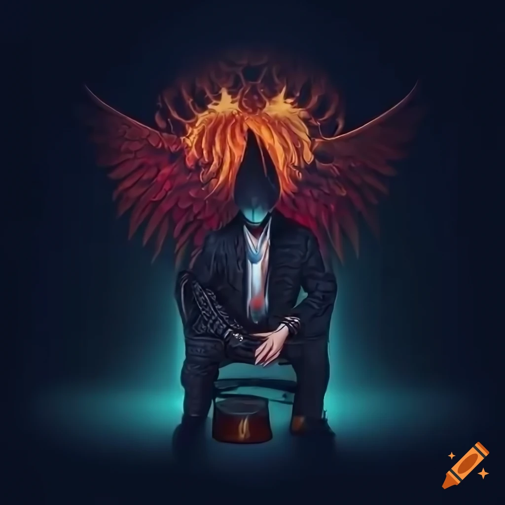logo design of a mysterious man with phoenix wings