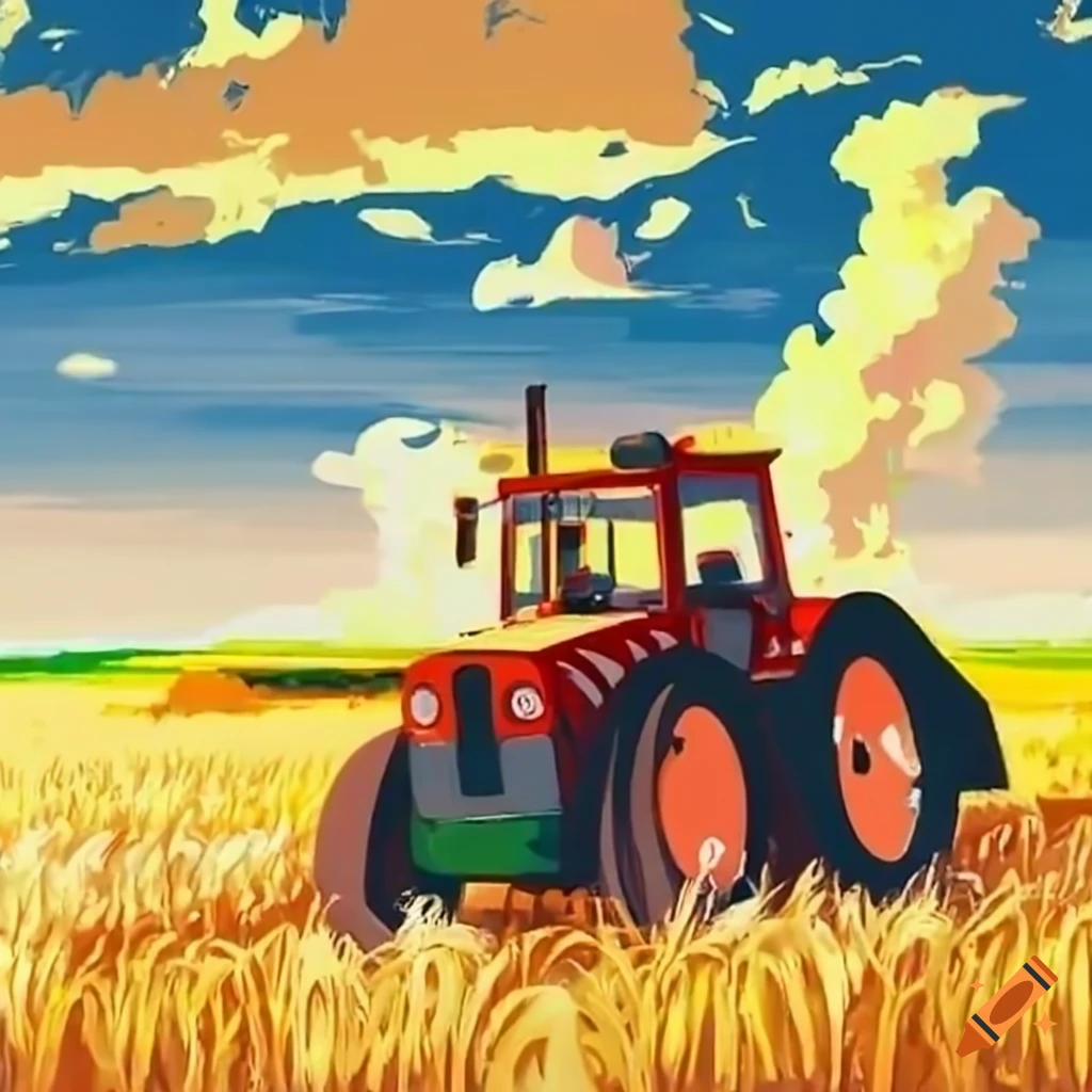 Tractor Draw Color Modern tractor drawn in colored pencil on Craiyon