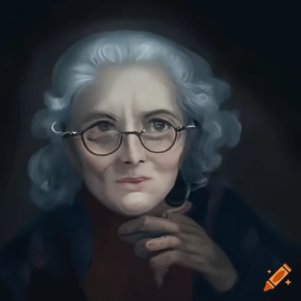 Artistic portrayal of a powerful elderly woman with white curly hair ...
