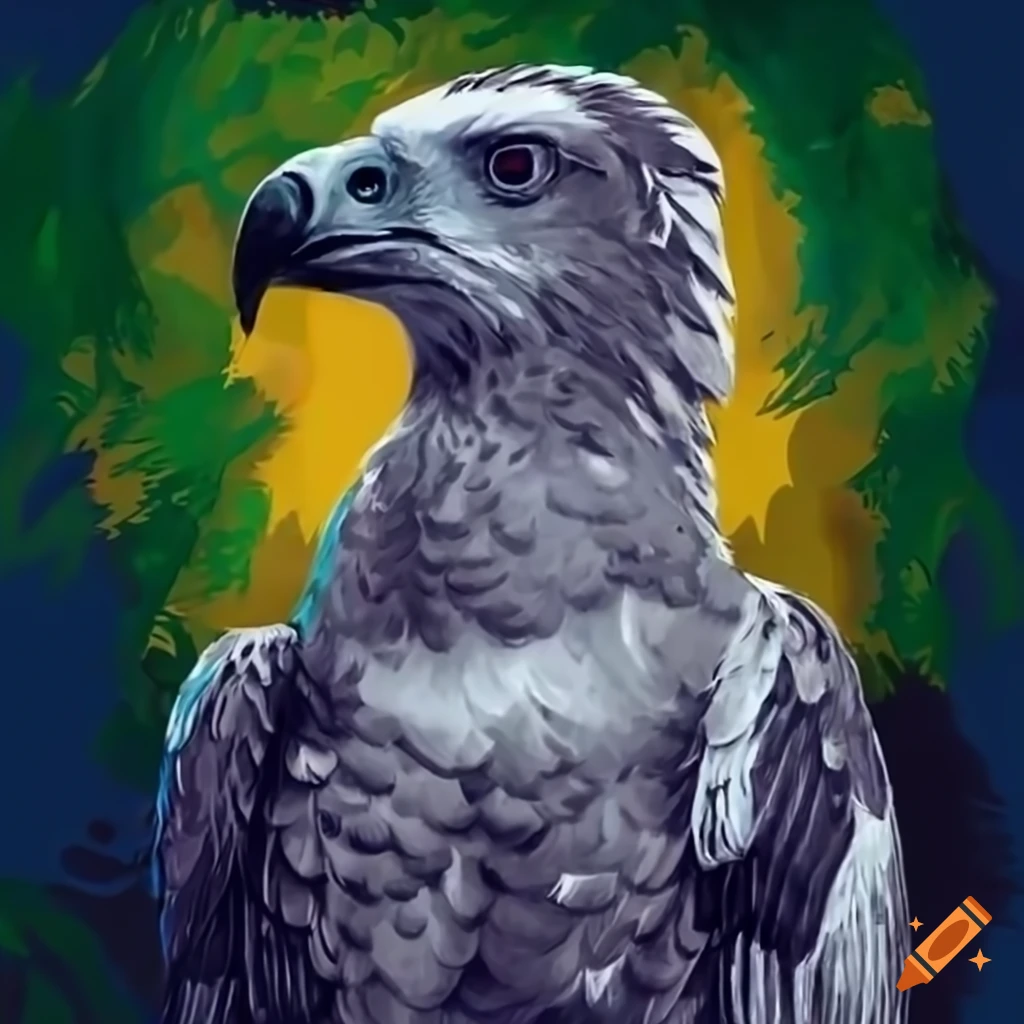 Harpy eagle with wings open and brazilian empire flag on Craiyon