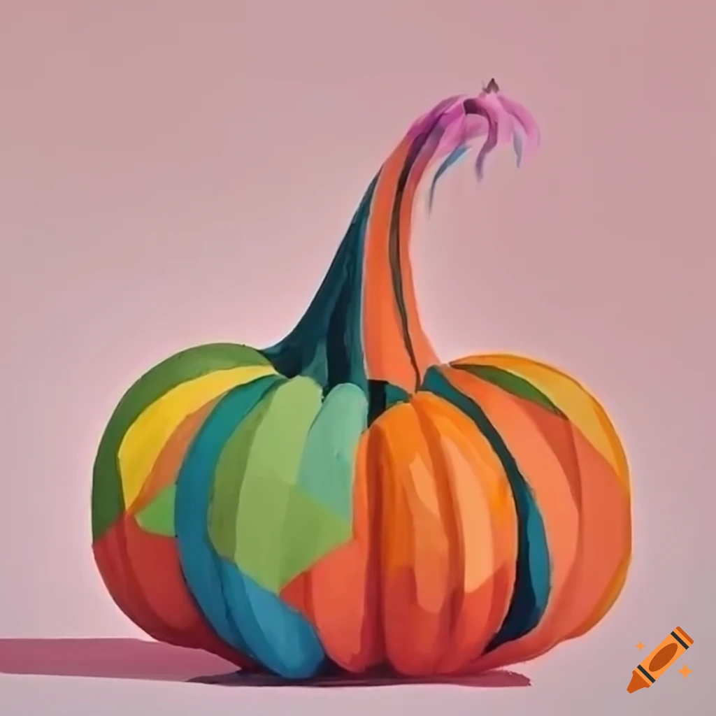 Colorful cubist artwork of a pumpkin with a stem on Craiyon