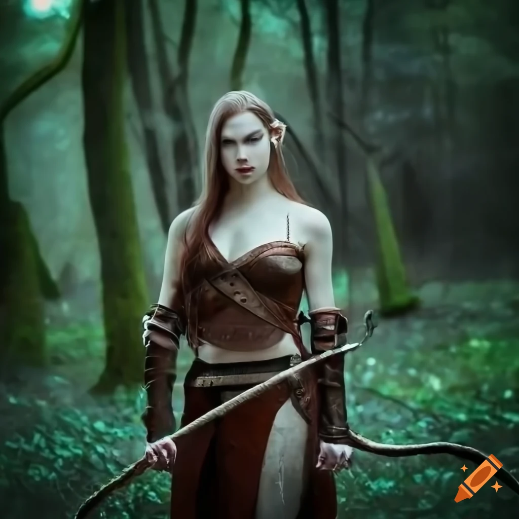 portrait of an elven warrior in a dark enchanted forest