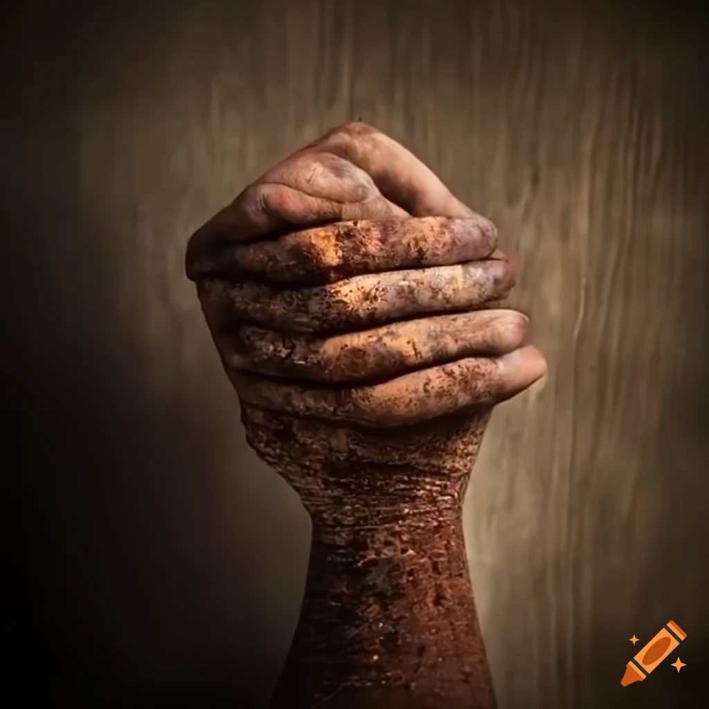 rusty hand sculpture