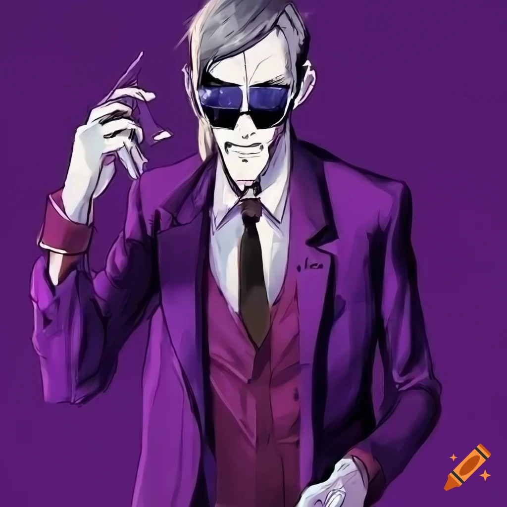 Character with a purple suit and sunglasses on Craiyon