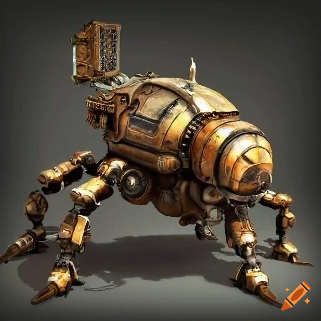 Steampunk Combat Robots Front View Stock Illustration