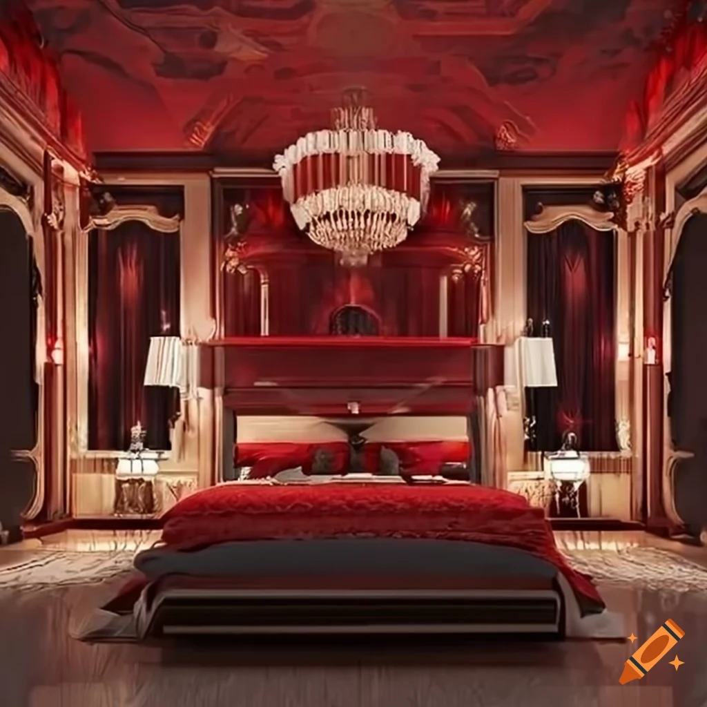 Modern Red Luxury Mansion Bedroom On Craiyon
