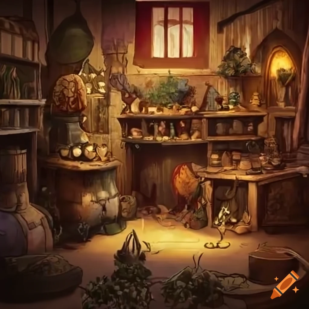 fantasy shop with magical herbs and potions