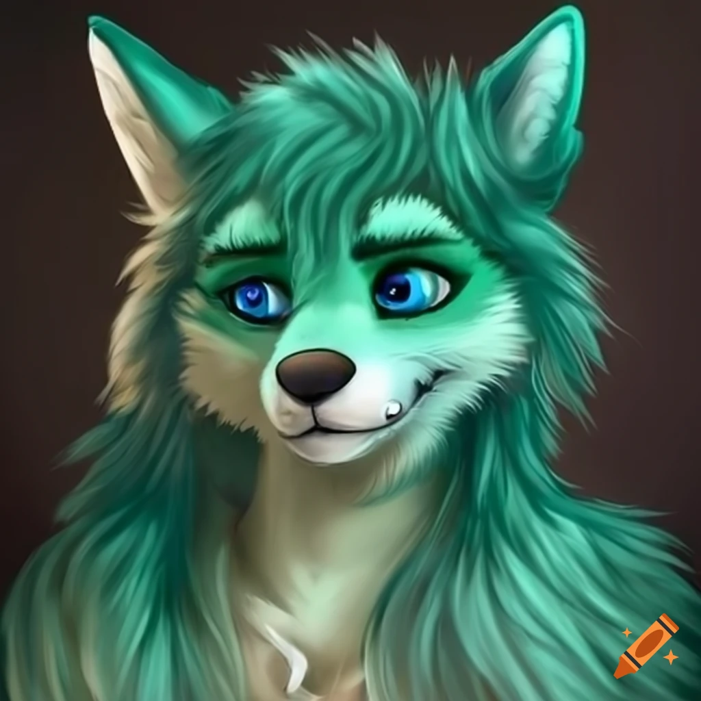 Green fur anthro wolf character on Craiyon