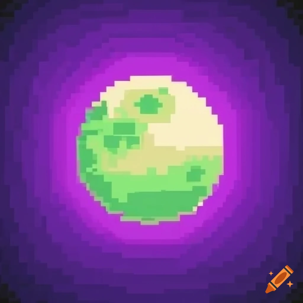 pixel art of a purple and green night sky with a moon