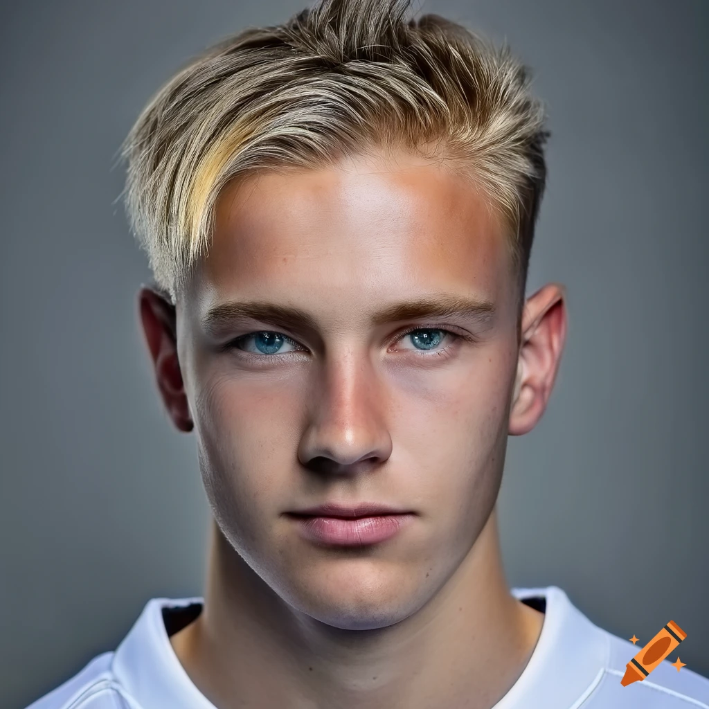 Headshot Of A Young Male Soccer Player With Long Blonde Hair