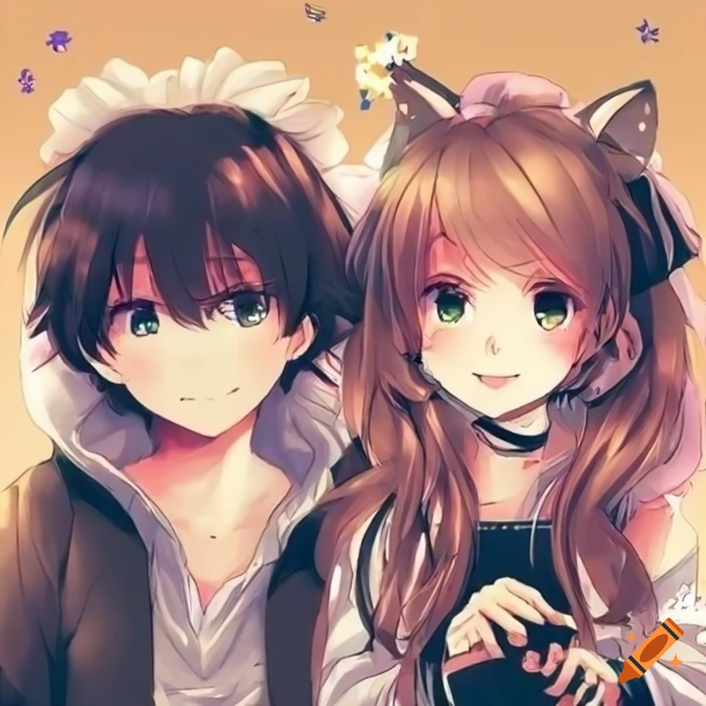 Cute couple together anime brown hair brown eyes kissing love