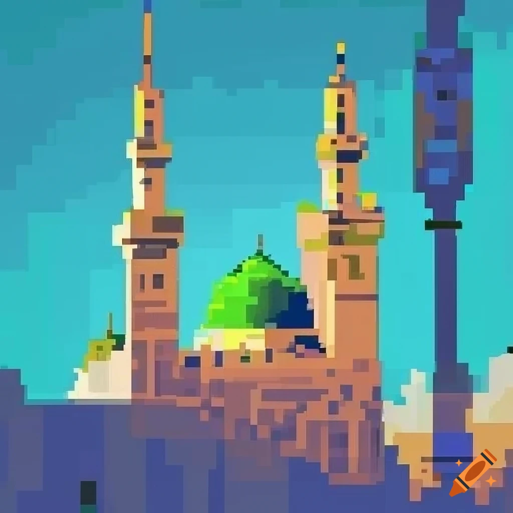 colorful pixel art of a mosque