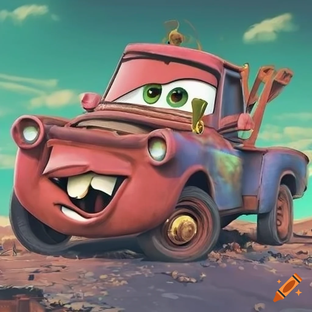 Album cover with tow mater from cars on Craiyon