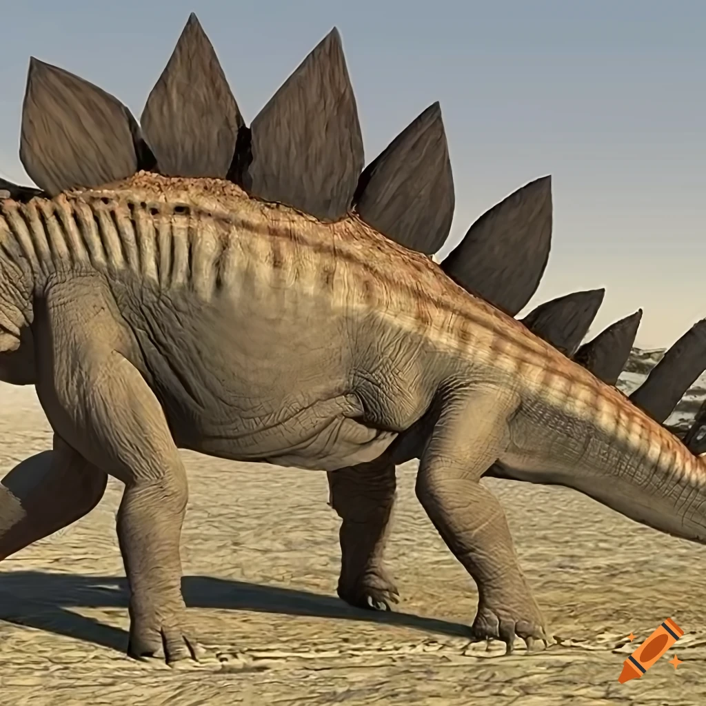 striped stegosaurus with unique color pattern and textured skin