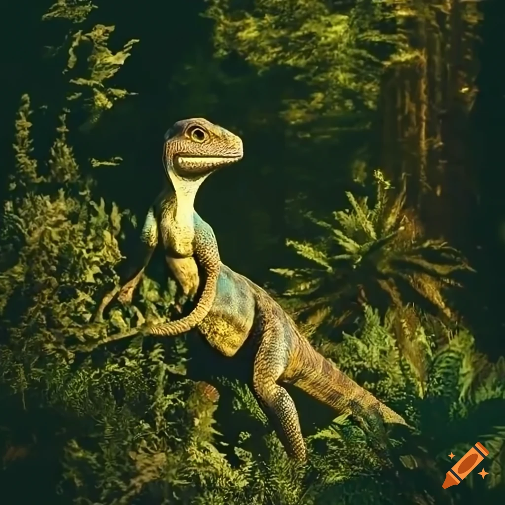 colorful Iguanodon dinosaur in warm morning light