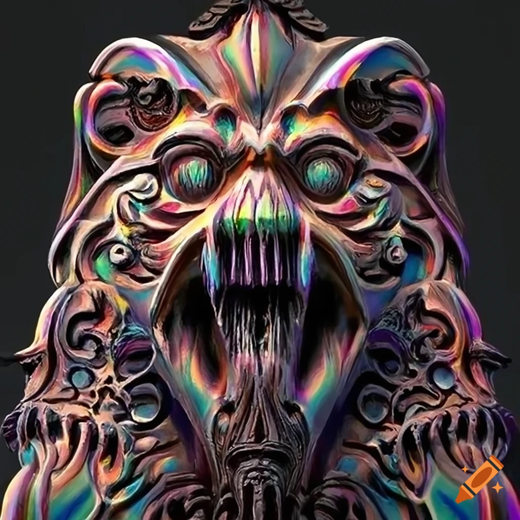 wavy prismatic carving of a moth werewolf motif