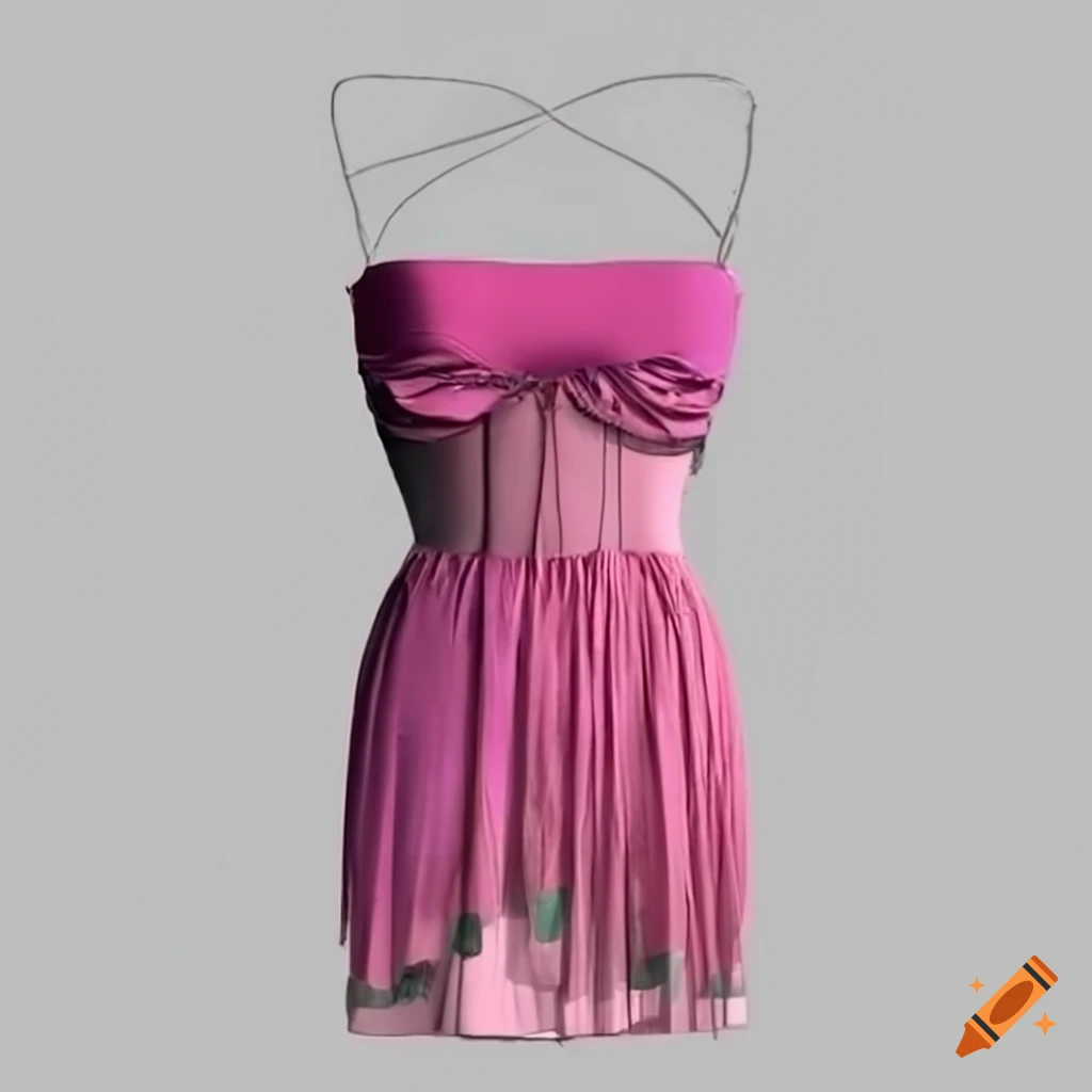 3D rendering of a vibrant high-res mini dress with a bardot neckline