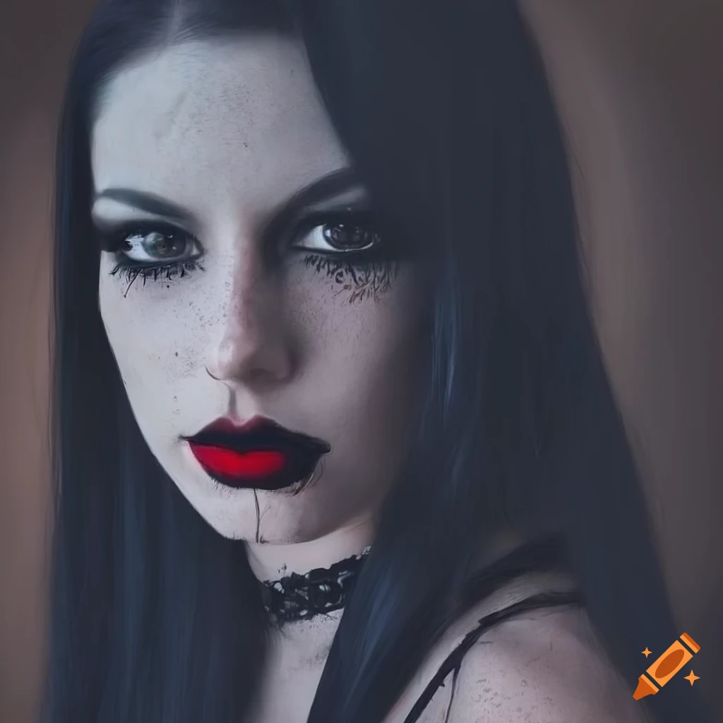 Hyper-realistic portrait of a young woman with gothic style