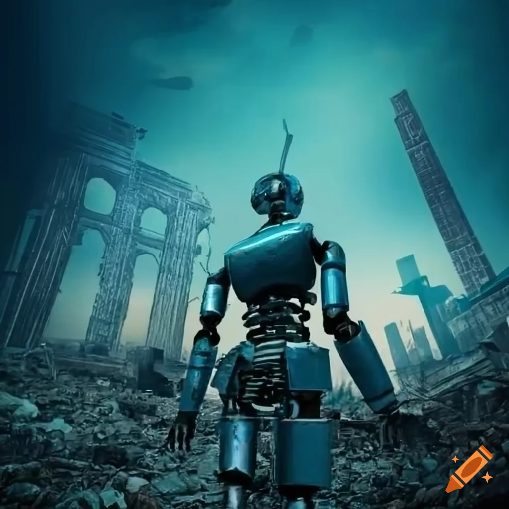 Digital art of a giant construction robot in a construction site on Craiyon