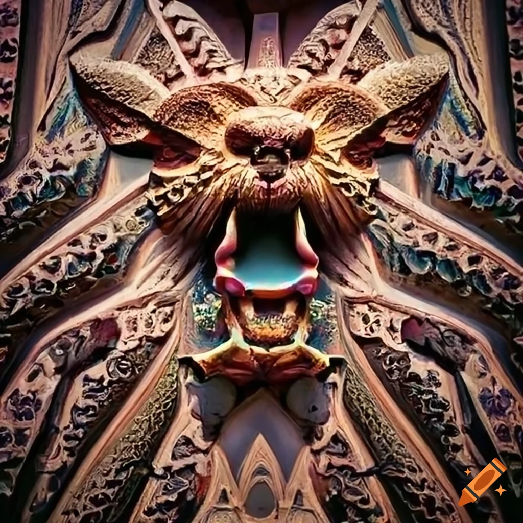 detailed carving of a moth in architectural stave style