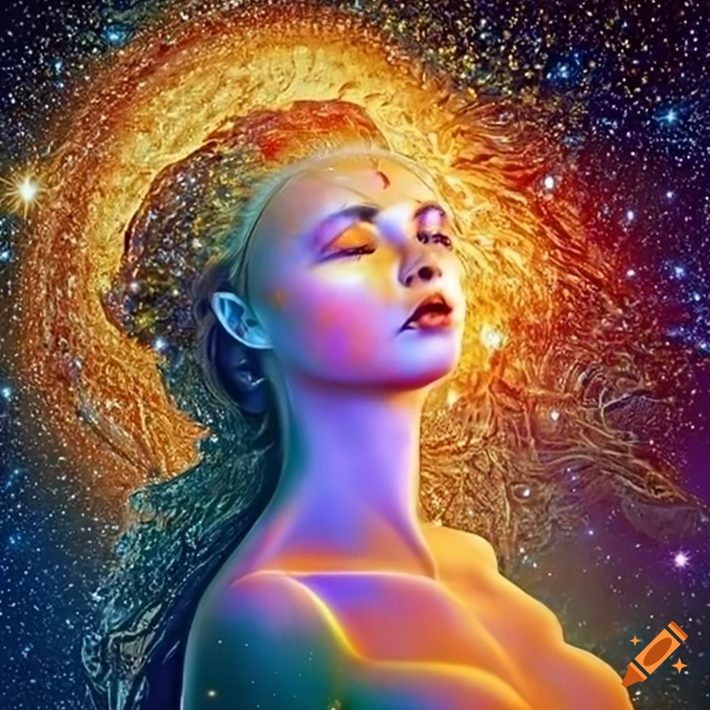 artistic representation of a celestial being in golden hues