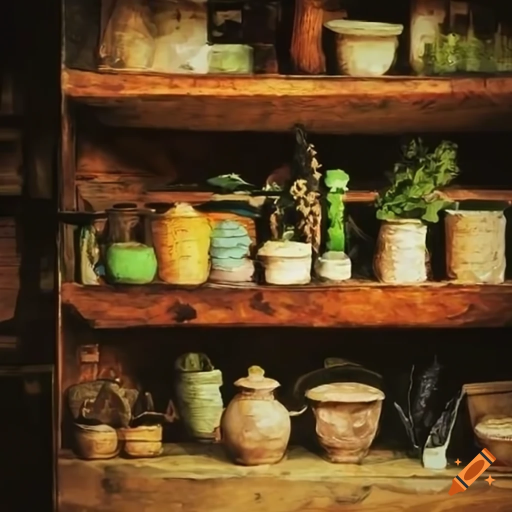 fantasy shop filled with herbs and potions
