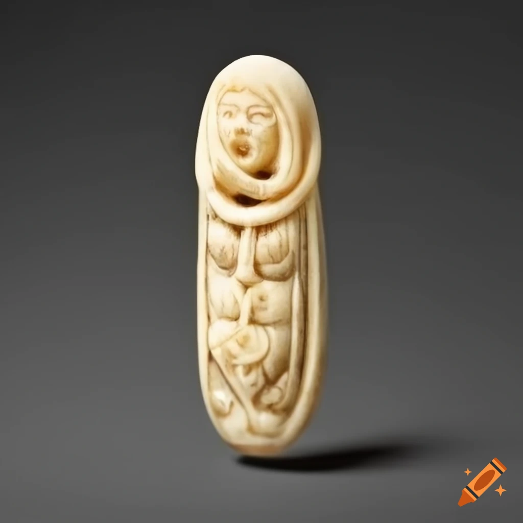 carved ivory pendant with circular ends