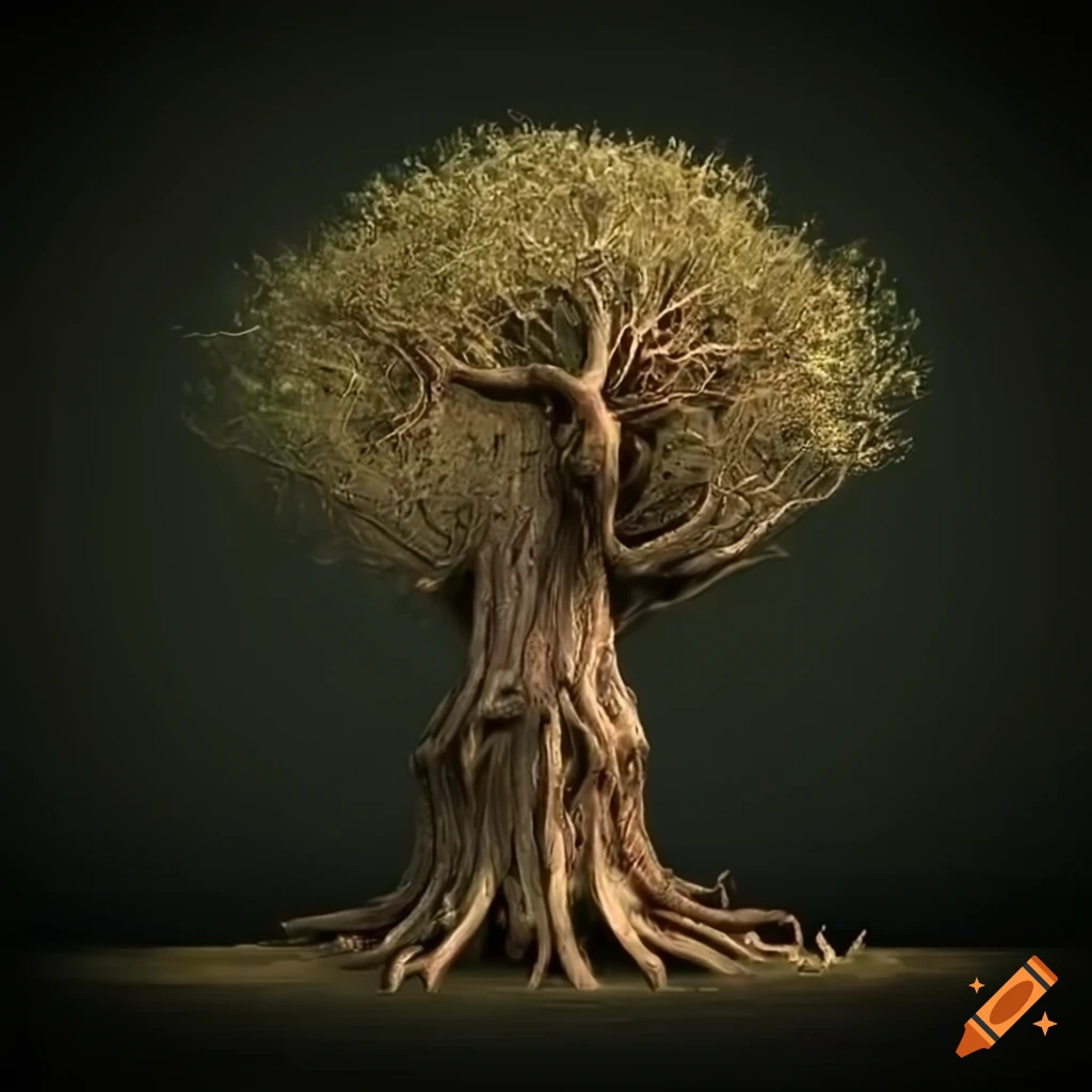 Diseased dryad in front of a fantasy tree