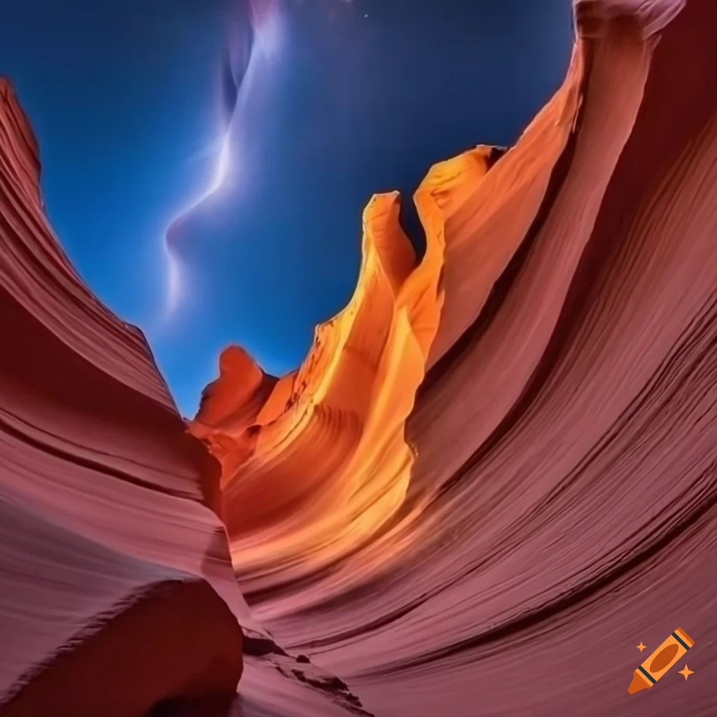 nighttime photo of a windswept orange canyon