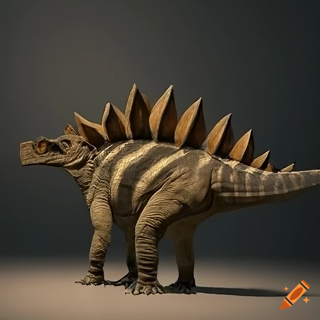 detailed illustration of a striped stegosaurus