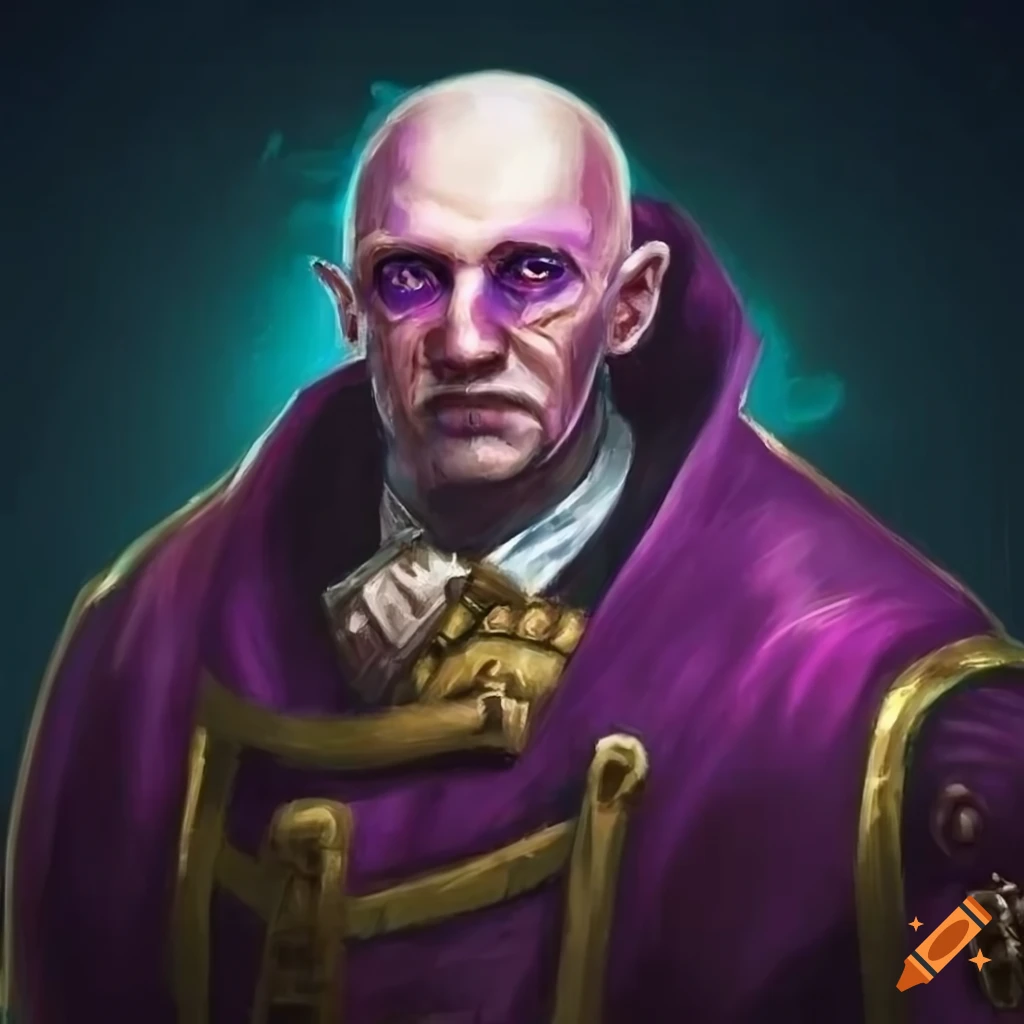Portrait of a warhammer 40k psyker with purple eyes on Craiyon