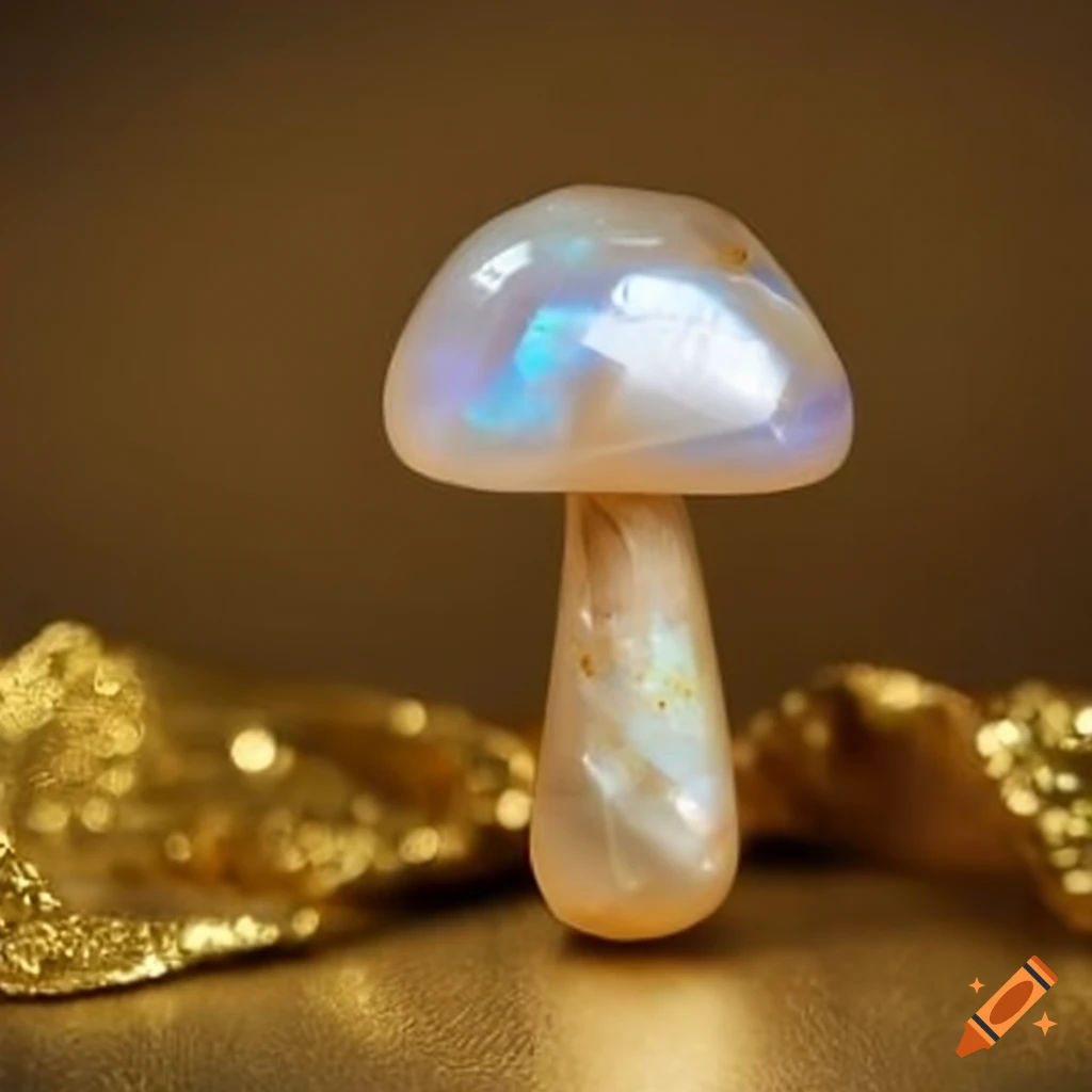 moonstone mushroom growing on gold