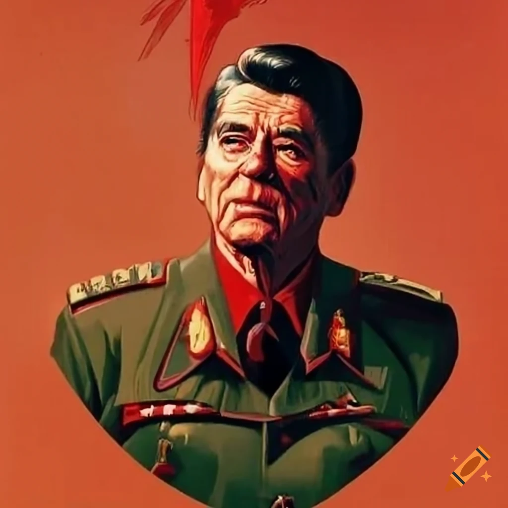 Historic propaganda poster of reagan and soviet soldier