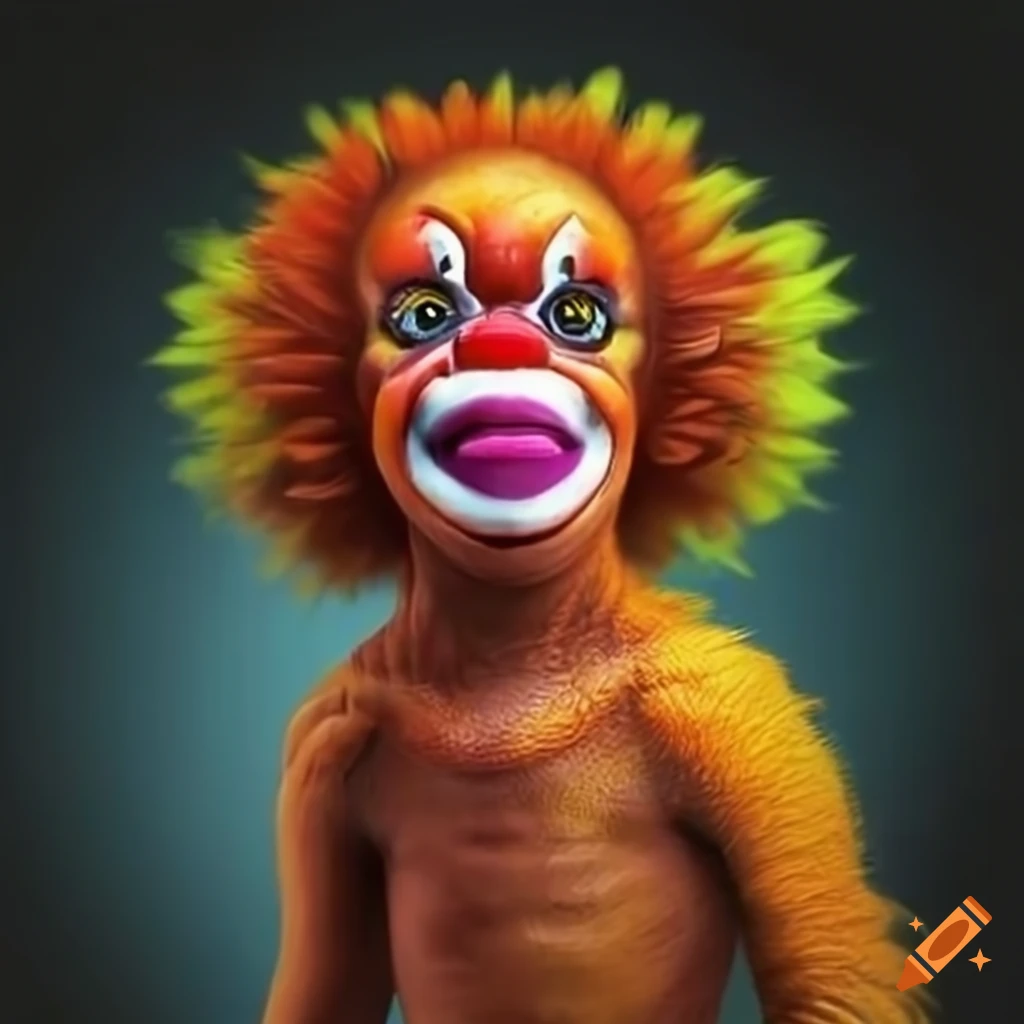 Illustration of a dinosaur monkey clown on Craiyon