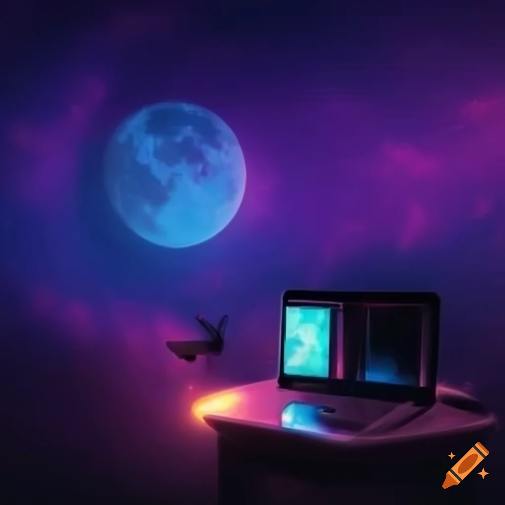 man working on a laptop in a retro-futuristic setting