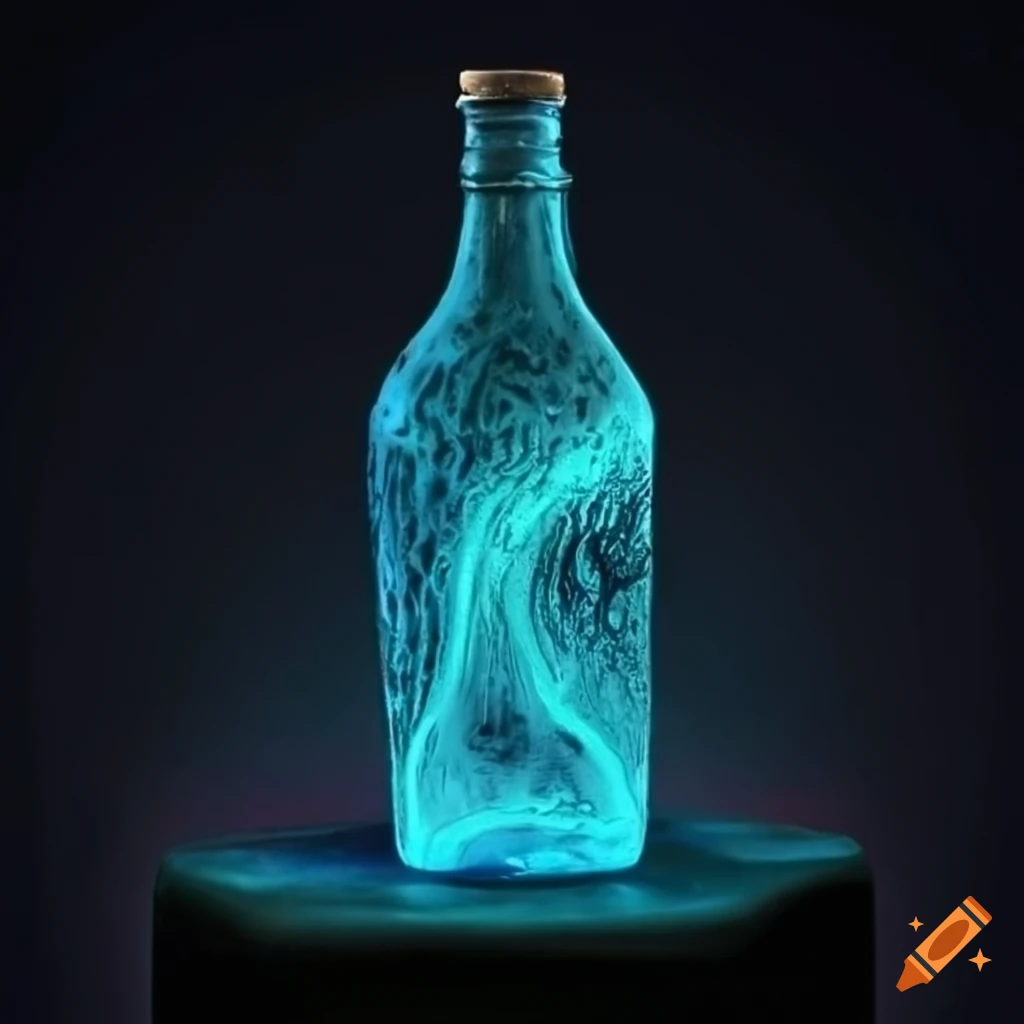 Mysterious artwork of a bronze bottle on a table on craiyon