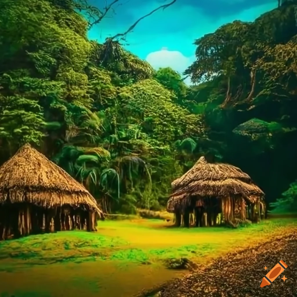imagen de un poblado nativo en la selva