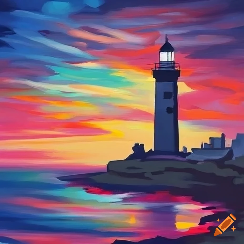 Flat painting of a sunny brittany lighthouse on Craiyon