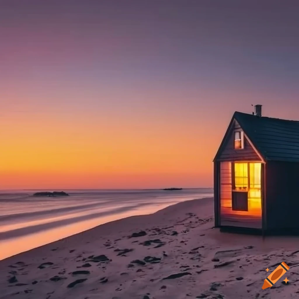 sunset at the Dutch coastline with a cozy house by the beach