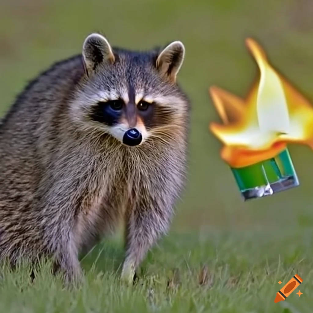 Raccoon with a can of flaming spam on Craiyon